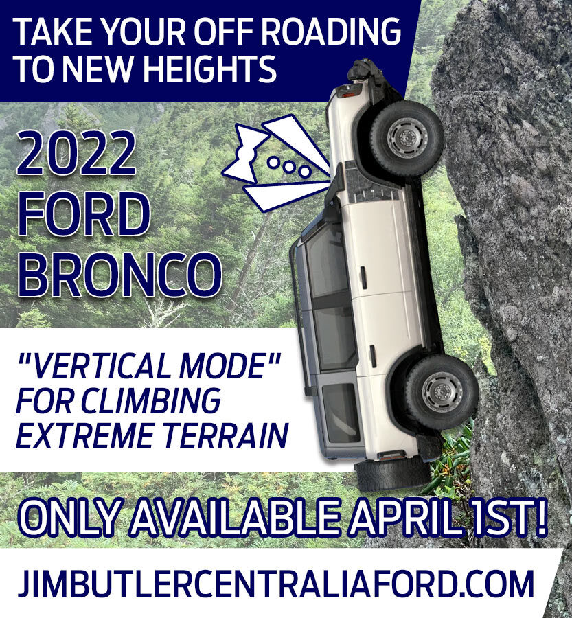 CentraliaFord's tweet image. With the all-new Vertical Mode now available in the 2022 Ford Bronco, the only limit to how high you can climb is your imagination. 

#AprilFools #VerticalMode #Bronco #JimButlerCentraliaFord #Centralia #Ford #Climbing #OffRoading