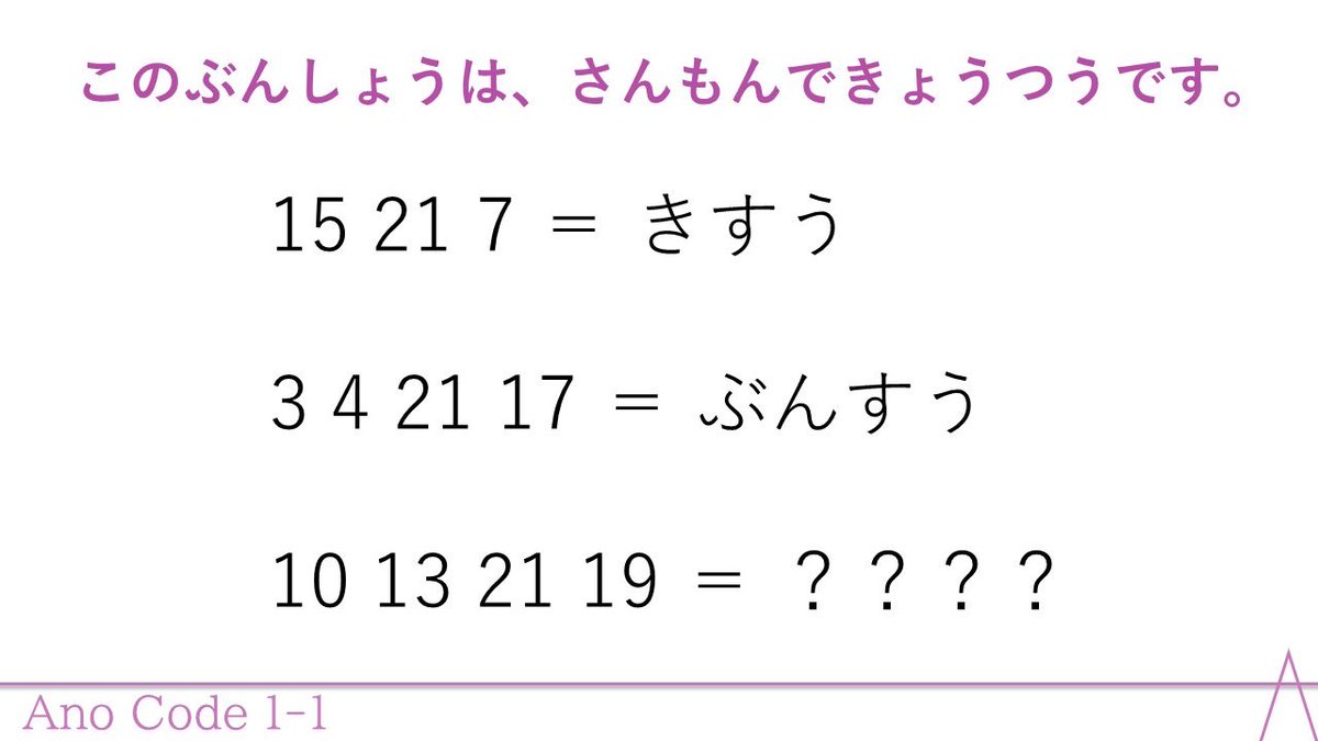 Ano_Code_'s tweet image. 【はじまりの謎】Ano Code 1
school-common.blog.jp

#Ano_Code