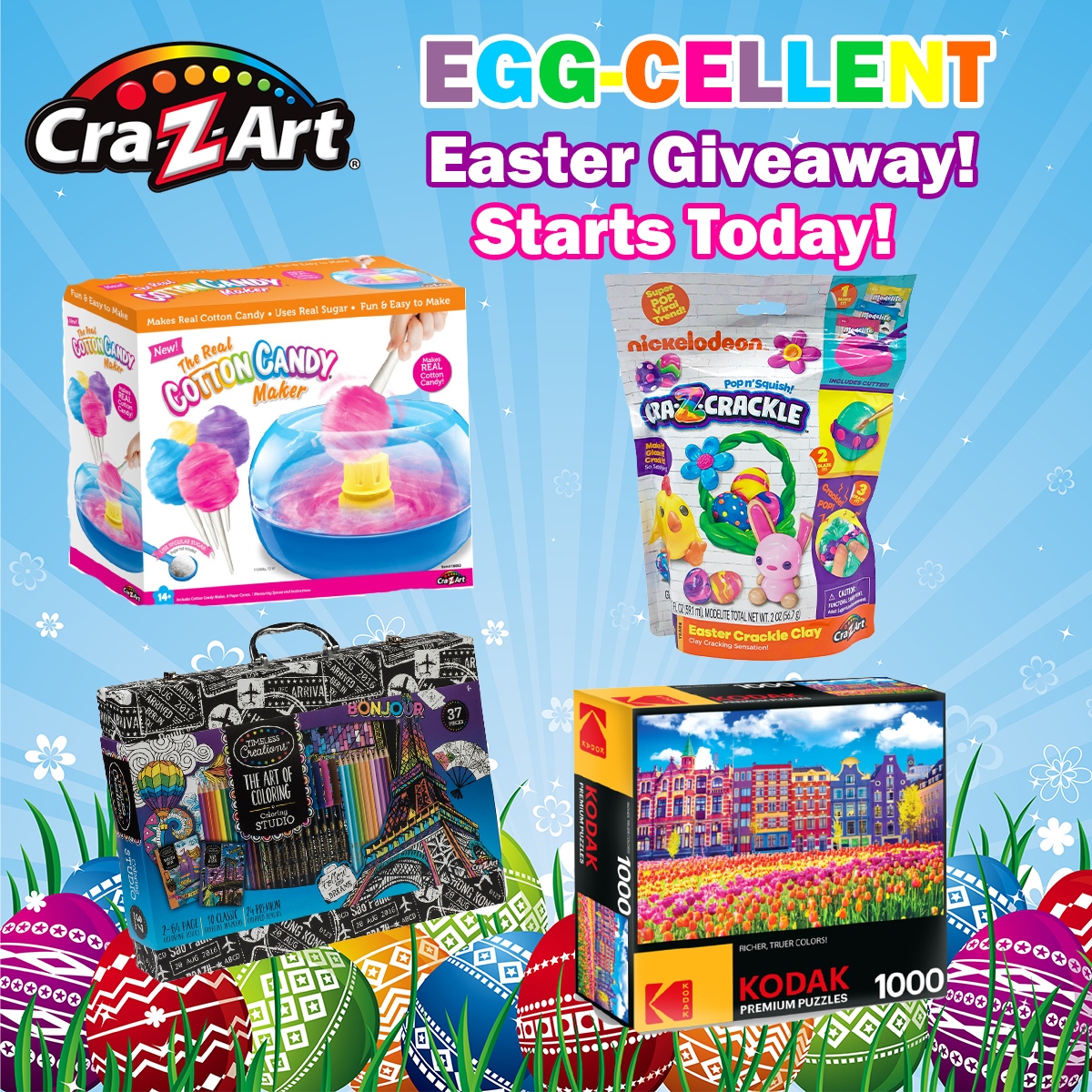 crazart's tweet photo. GIVEAWAY Our Egg-Cellent Easter Giveaway begins today! Three (3) people will be randomly selected to win an egg-cellent selection of Cra-Z-Art toys. Enter to win at https://t.co/Xs3FoPQQWq *Entries must be received by 11:59 PM on 4.10.22 to be eligible. #giveaway #CraZArtOfficial https://t.co/f6DvNsSyOm