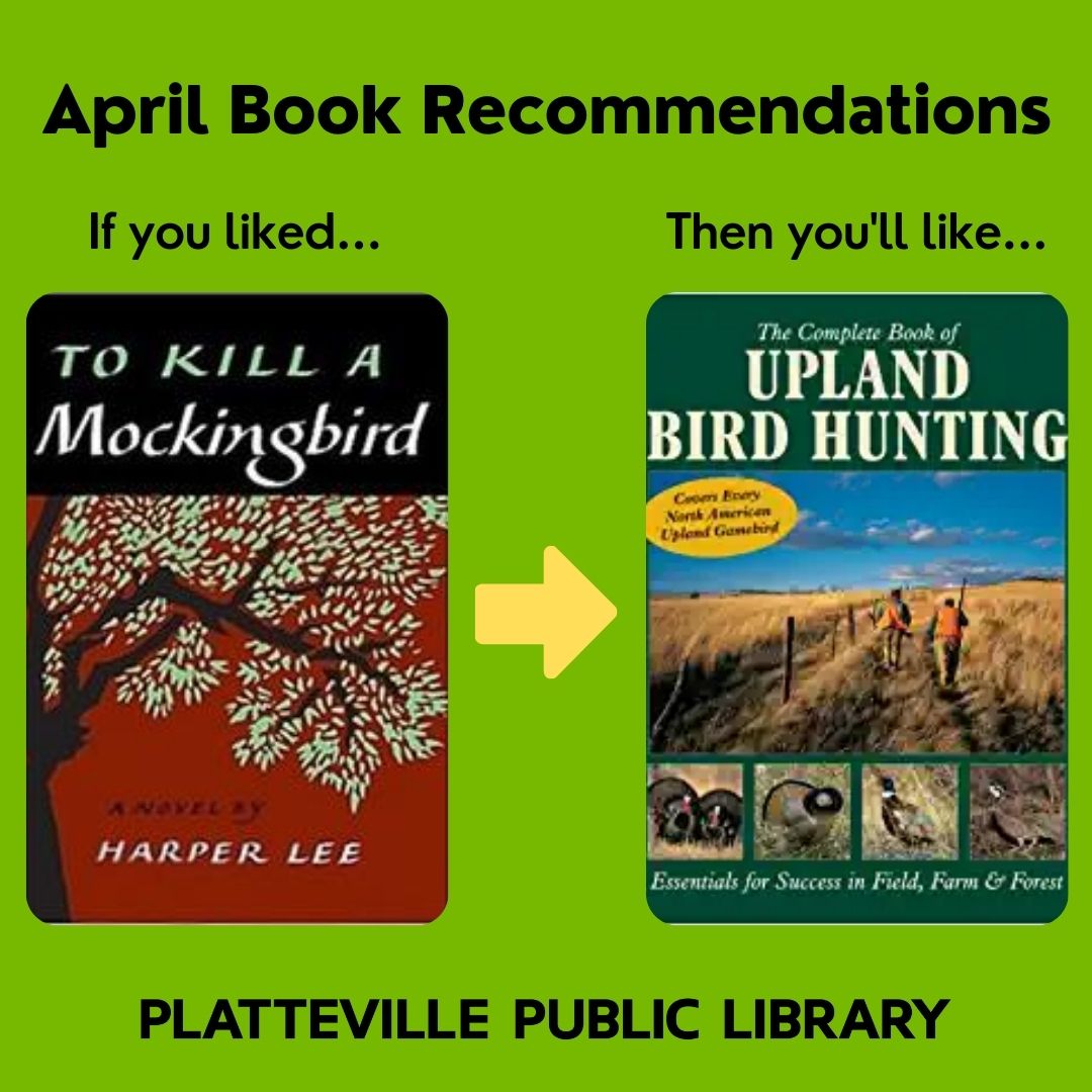 PlattevillePL's tweet photo. Our staff specializes in providing the perfect book for each and every one of our patrons. To celebrate the first day of April, we're sharing some of our best book recommendations to help you find a new favorite! #LibraryLife https://t.co/mUbkziHurB