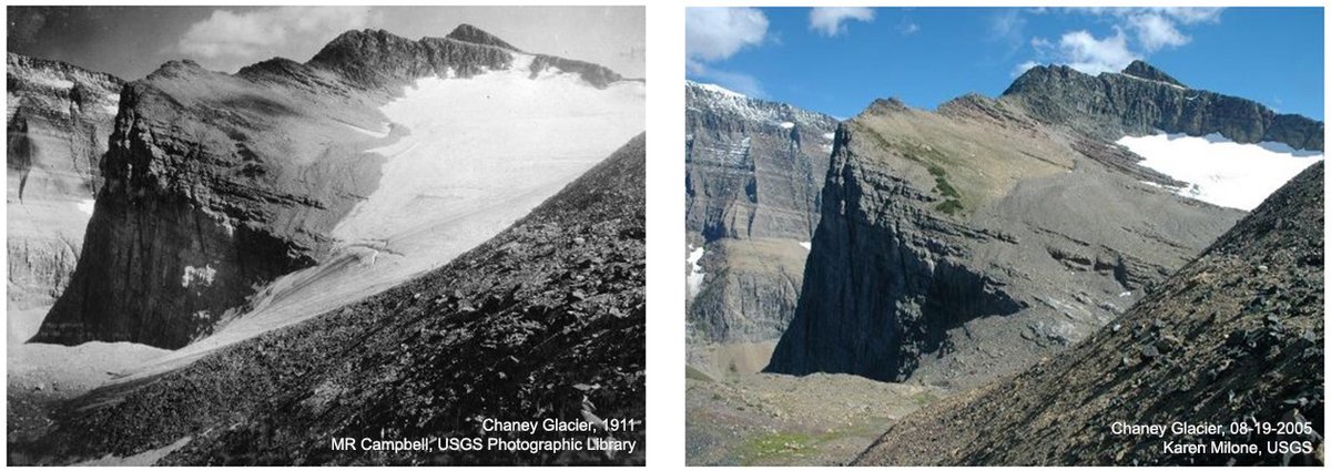 USGS_MT's tweet photo. Chaney Glacier @GlacierNPS in 1911 &amp; 2005. To see more repeat photos of glaciers in the park  👉 https://t.co/lQ9N8UpSpw

#GlacierFriday  #RepeatPhotography  #USGS_NOROCK https://t.co/NEhVED3glv