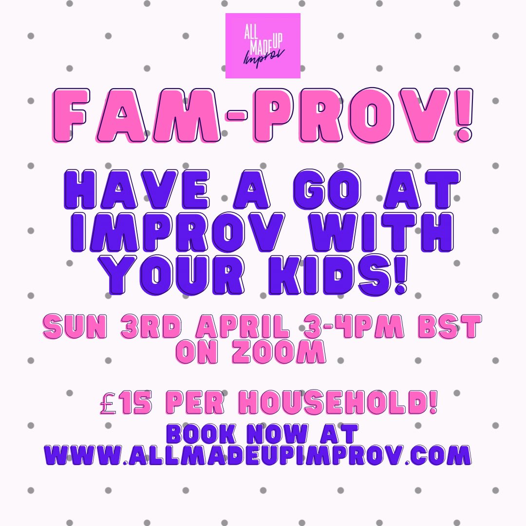 KateBellActor's tweet image. THIS SUNDAY! 

Have a go at improv online with the kids and me! @AllMadeUpImprov 

Come for an hour of family bonding and lolz as we play games and get lovely and silly together in a very welcoming, nurturing and fun space! 

Book here! *space limited*

allmadeupimprov.com/improv-worksho…
