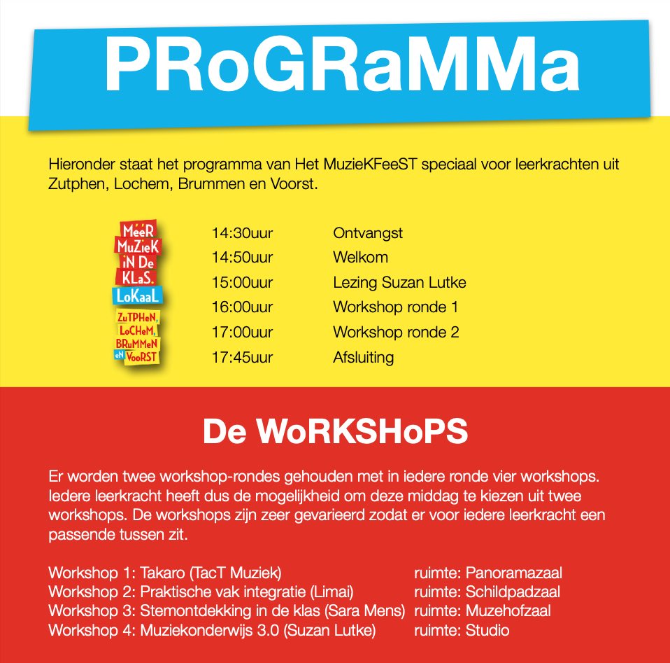 Het programma van wo 6 april 🥳 🎶 

Dit inspirerende gratis programma is niet alle voor leraren, maar nu ook open voor alle muziekliefhebbers!

➡️ Aanmelden: meermuziekzlbv.nl/contact/

➡️ Meer info: meermuziekzlbv.nl/nieuws/