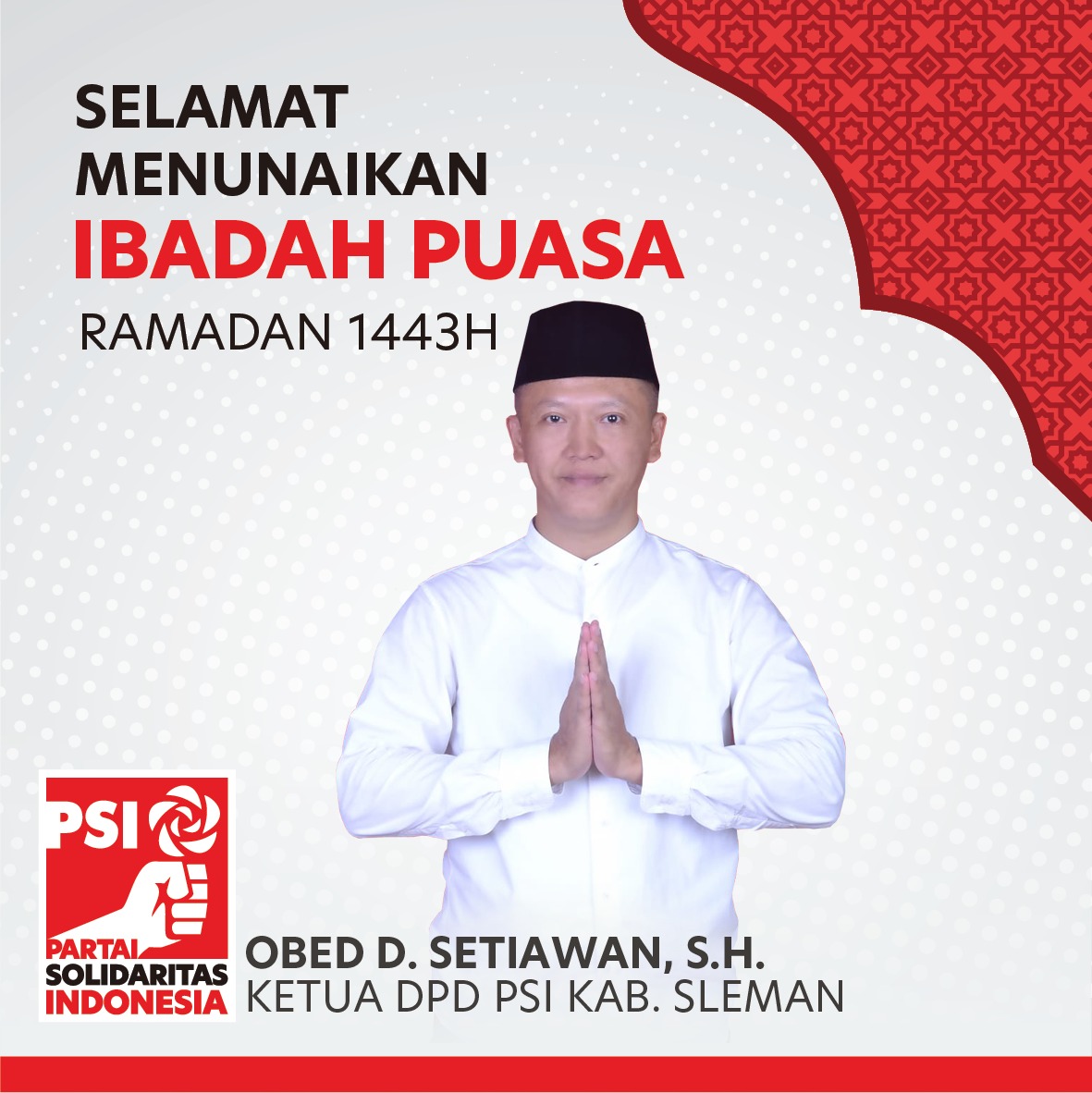 DPDPSISleman's tweet photo. Kami keluarga besar PSI kabupaten Sleman mengucapkan selamat menjalankan ibadah puasa.
#partaisolidaritasindonesia #ramadhan2022 #Ramadan #RamadhanMubarak #marhabanyaramadhan #Puasa #psipeduli https://t.co/zXMvajFOWM