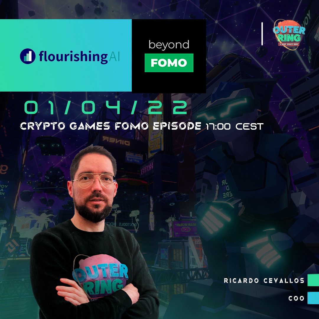 OuterRingMMO's tweet photo. Ricardo Cevallos, COO of #OuterRingMMO, will participate in a Crypto Games Fomo Episode today:

📅 1st April 2022, 17:00 CEST
👉 https://t.co/r5P6BB362D
👉 https://t.co/k6nmU1nGIX

#PlayToEarn #PlayerDrivenEconomy https://t.co/7FRbIgaEtk