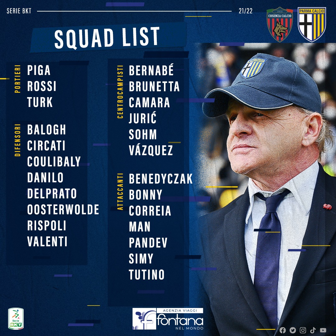 1913parmacalcio's tweet image. Mister #Iachini ha convocato 2️⃣4️⃣ crociati per #CosenzaParma 📝➡️ bit.ly/cos-par-convo
#ForzaParma 🟡🔵