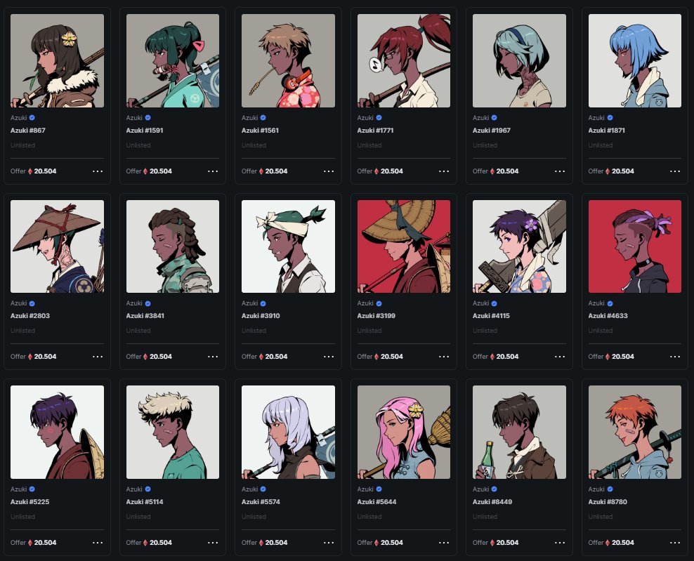 Just swept another 20 Azukis for 459 ETH.

When you see everyone in your social circles start using Azuki as their first NFT profile pic, you know it's time to ape. Jay chou getting one is just the cherry on top. Beans just hit different. IKZ! ⛩️