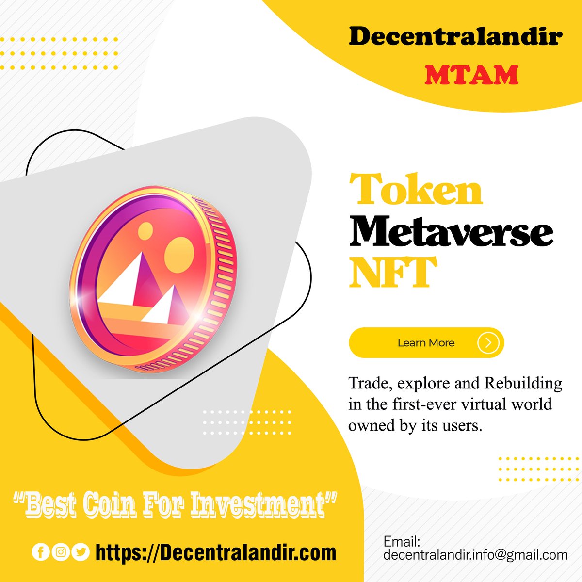 mtamexchange's tweet photo. Decentralandir is a decentralized IDO IGO platform that integrates the developer and the investor, aims to increase the profits of the parties on the Binance Smart Chain.
#Decentraland #Decentralandir #MTAM #Metaverse #AirdropCrypto #Airdrop #Tokenlaunch #Decentraland_Game https://t.co/eZYEUeoKga