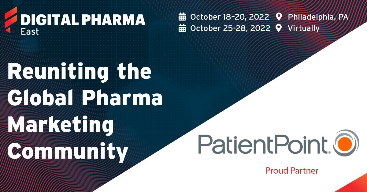 FiercePharmaMkt's tweet photo. We are so excited to welcome @patientpoint as a proud premier platinum partner of Digital Pharma East! For more information on this must-attend event and to register now, visit: https://t.co/fx5sAQKvKR

#DPEast #DigitalPharma #DigPharm #pharmamarketing #digitalmarketing https://t.co/LY0oheUOnR
