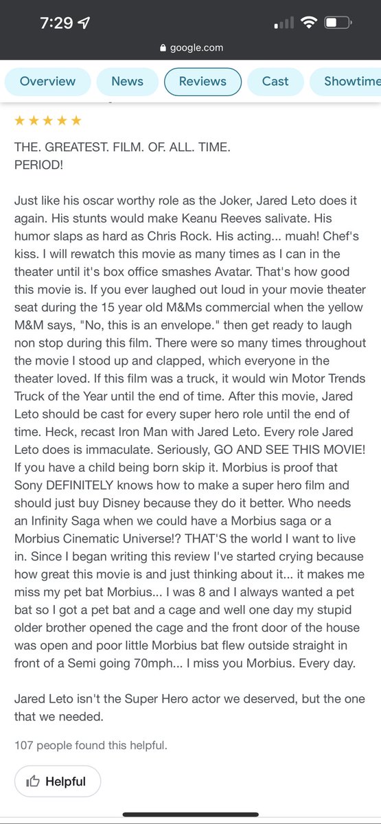 awik___'s tweet photo. This review for Morbius lmao https://t.co/BSIRoppxJc