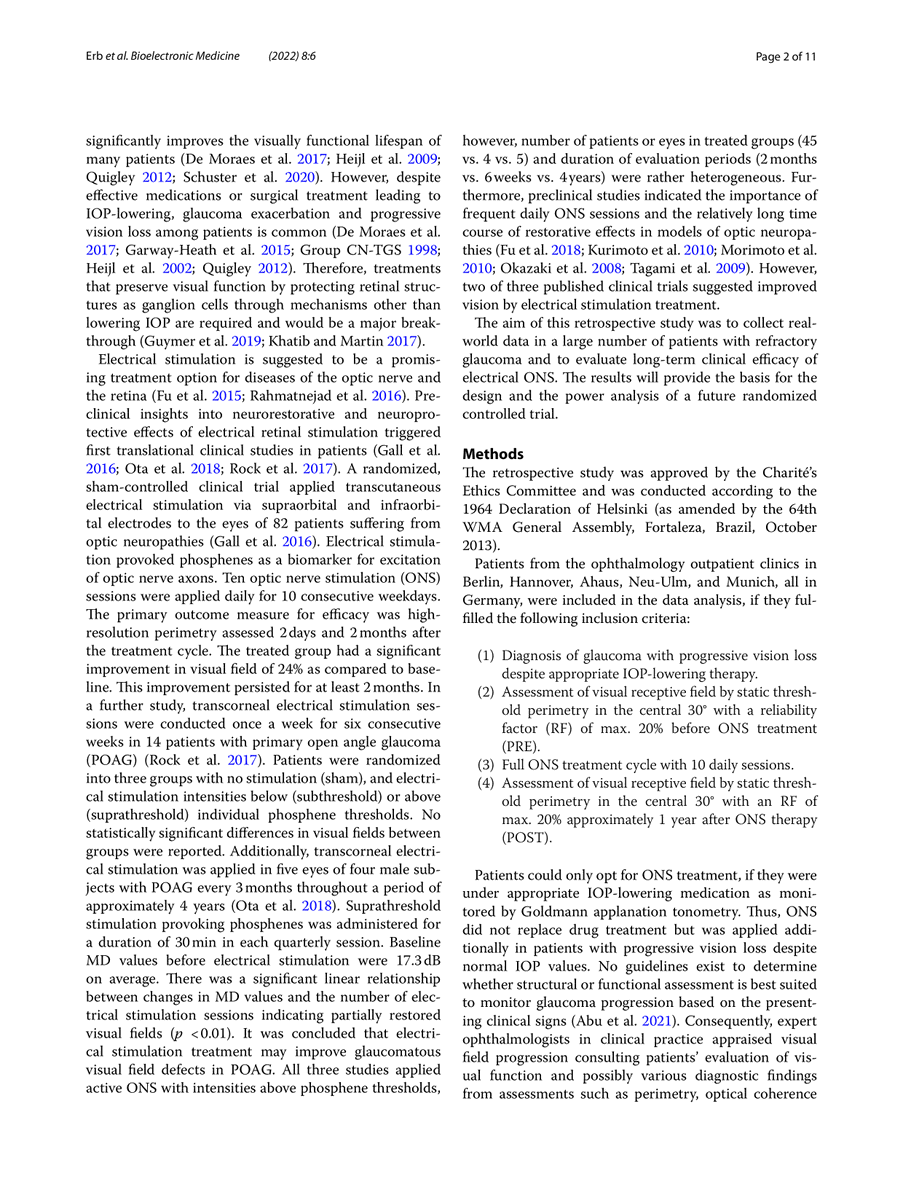 Eyetronic_'s tweet photo. We are very happy to announce the publication of the newest Eyetronic Therapy data in the scientific and peer-reviewed Journal Bioelectronic Medicine.
We appreciate the support of everyone involved in the therapy!
Attached you can find the publication. 
pt. 1
#Eyetronic #Glaucoma https://t.co/sK2TjTDGeP