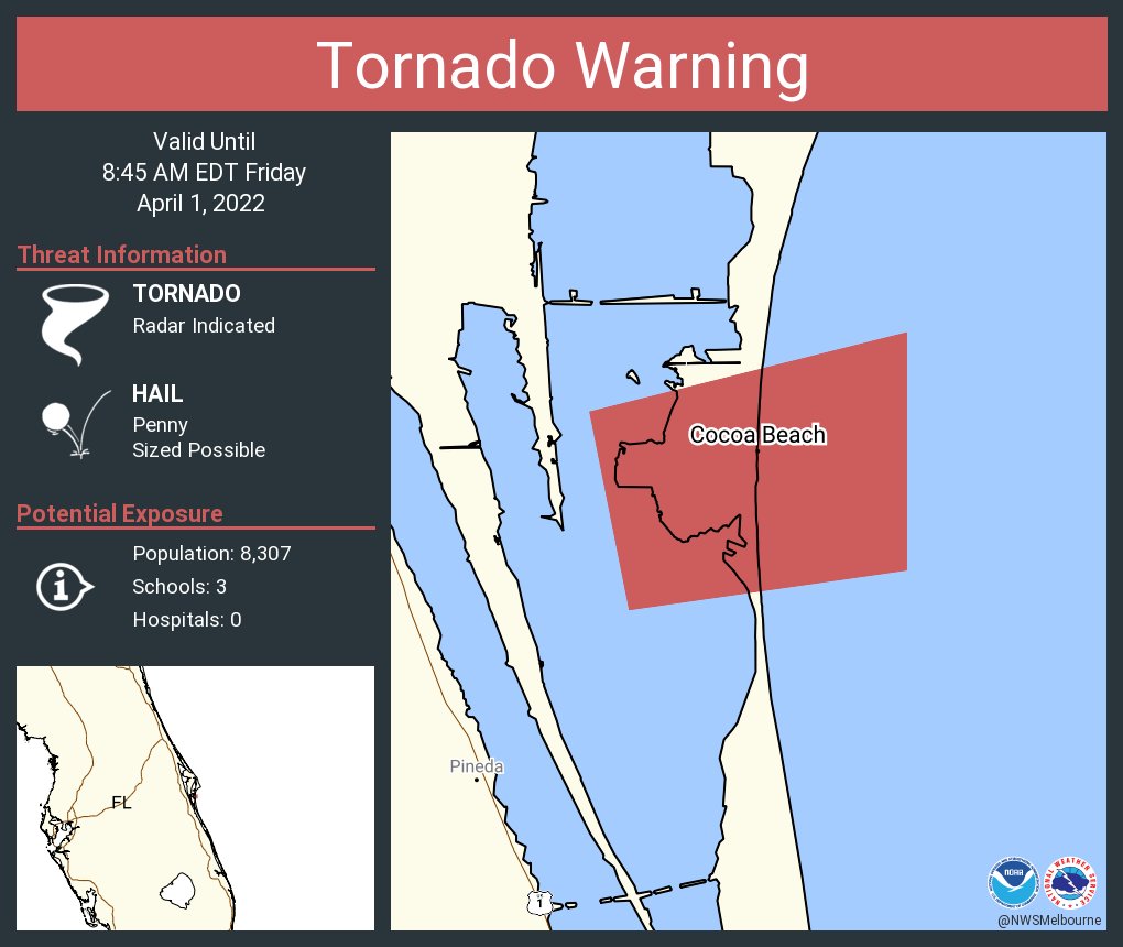 NWS Tornado on Twitter "Tornado Warning including Cocoa Beach FL until 845 AM EDT https//t.co