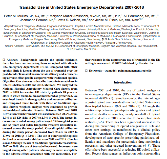 PharmERToxGuy's tweet photo. Fellow EM clinician colleagues, can we collectively agree to minimize prescribing of tramadol in our EDs?

https://t.co/PcIGulbzme

@petermullins @LNelsonMD @JMPerroneMD @DrJessePines @DavidJuurlink https://t.co/Ycw32OtLI3