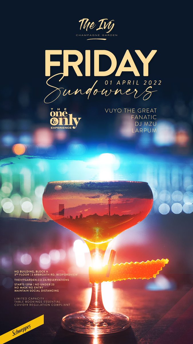 VuyoTheGreat's tweet image. Friday Sundowners time😀🥂🍹🍾 

When those laptops go off, we are off to The Ivy Champagne Garden #TheOneAndOnlyExperience 

Got my homies @larpum @DjfanaticSA and @djmzu on the case