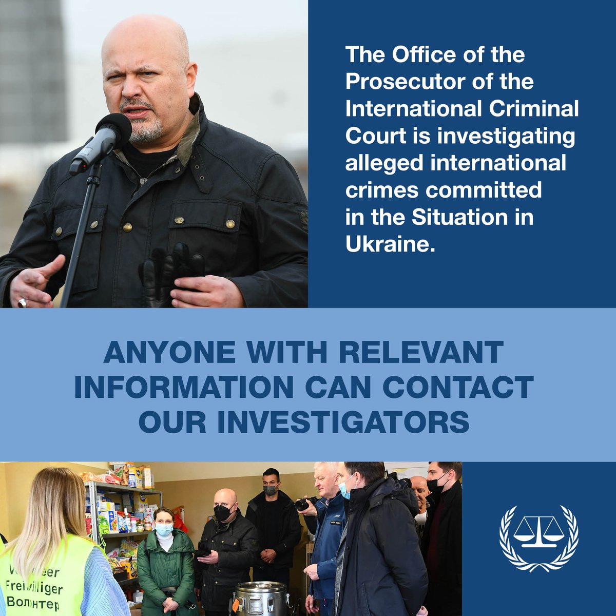 📢 The #ICC Office of the Prosecutor is investigating alleged international crimes committed in the Situation in #Ukraine. 📨 Contact our investigators through this link  ➡️ otppathway.icc-cpi.int/link/registera…   #JusticeMatters
