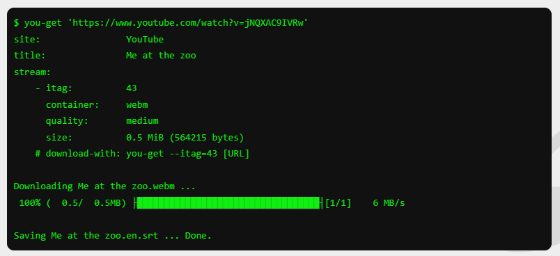eighty9nine's tweet image. 💫 Tips for devs #41

📝Python

Download a YouTube video in your terminal using python 3 in the terminal. Using the &quot;you-get&quot; package.

you-get.org

#programming #TipsForDevs #100Devs #HTML #python
