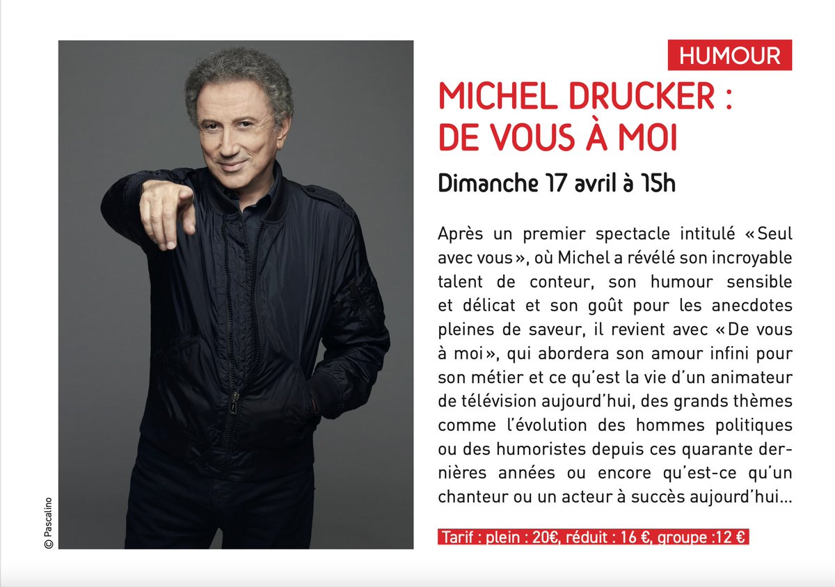 AulnaySousBois's tweet photo. [AGENDA] 📆 Ne manquez pas le nouveau spectacle de Michel Drucker : «De vous à moi», le dimanche 17 avril à 15h à @LeNouveau_Cap.

Un spectacle plein d'humour à voir absolument !

INFOS 👉https://t.co/U8bcXSGiq4 https://t.co/g4wl4QAXAs