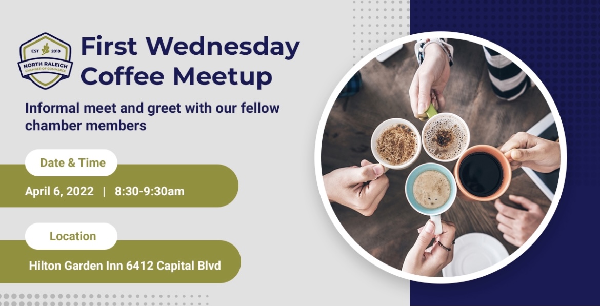 1st Wednesday’s Coffee with The North Raleigh Chamber of Commerce!!! 🤝☕️

Register now for April 6th ✅

A fun and productive way to start the day!! 🙌🤩

Come meet your fellow local business owners!! 🙏☕️

northraleighchamber.chambermaster.com/eventregistrat…

#networking #northraleighchamberofcommerce