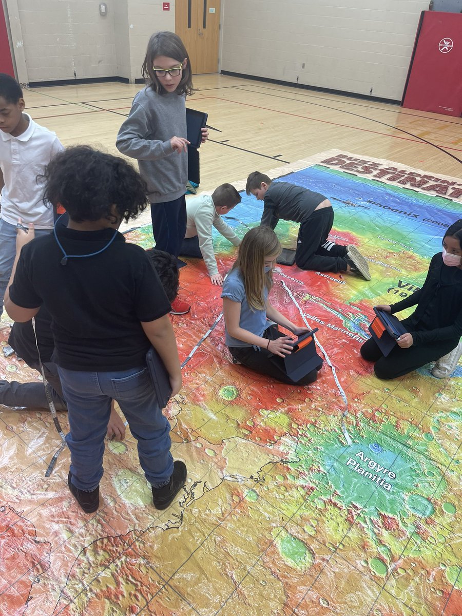 ScottSTEM5's tweet photo. The best project of the year! Working together with Mr. Kauffman’s class to create a Mars rover that is coded to stop at different locations on the Mars map! https://t.co/icr3mbSlCv