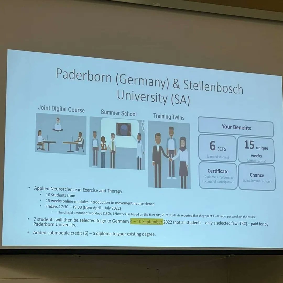MatiesSportSci's tweet photo. A huge honor was bestowed upon 2 of our Performance Sport students, Rieke van Rooyen &amp; Ryan Leatherby who have been selected for the Applied Neuroscience course (IVAC) in collaboration with Paderborn University in Germany for 2022. Congratulations to them both!#MatiesSportScience https://t.co/WGJGAg54V6