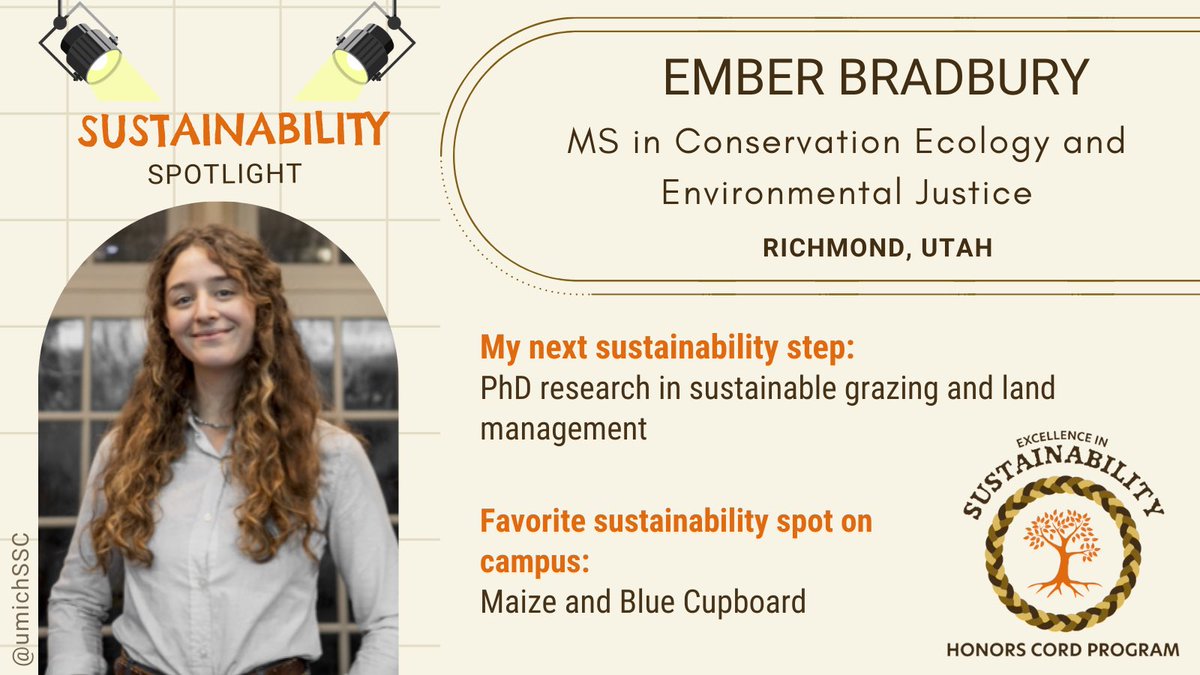 umichSSC's tweet photo. Happy Friday! #SustySpotlight honors Ember Bradbury @EmberBradbury, for achievements @UMich in addition to graduating this Spring 2022. A student in @UMSEAS Ember is receiving an MS degree in Conservation Ecology &amp; Environmental Justice. https://t.co/Ke621mXn5l
