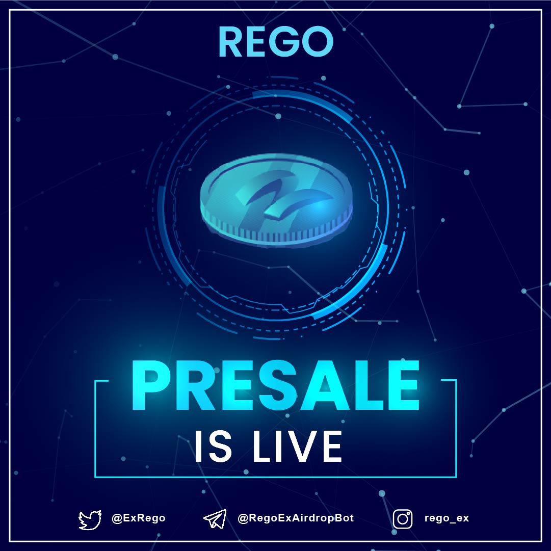 🚀PRESALE OFFER
Buy  10,K tokens save 30%. 10 lucky get 2000 REGO tokens for free. 
😍Hurry and grab your tokens 
Link : regoex.com/Login
Price per token - 0.7 INR/ 0.0093 USD
Total Supply - 1000 Million tokens Transactions valid in exchange .
last date - 15th April 2022.