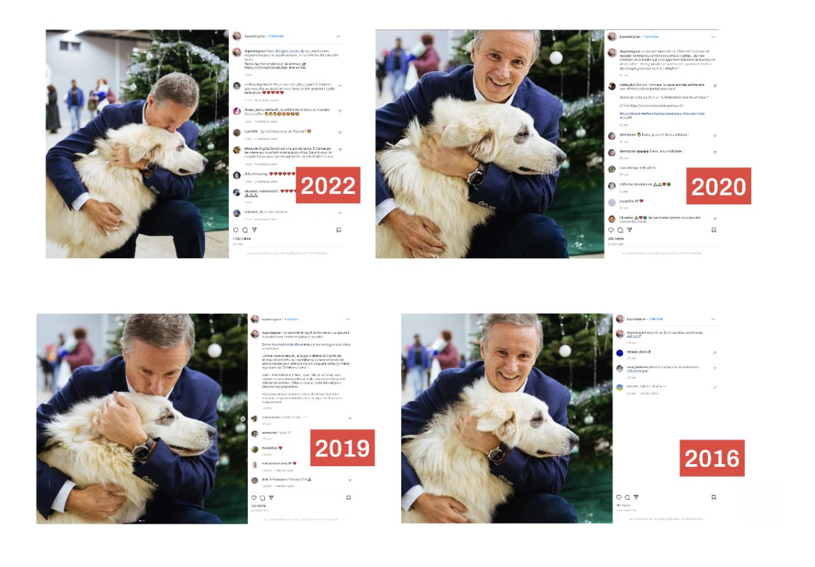 hahaha <a href="/dupontaignan/">N. Dupont-Aignan</a> qui poste le même série de selfies au salon de l’agriculture, sans pression, au fil des ans

Repéré par <a href="/HumantoHuman/">Human to Human</a> dans sa newsletter qui décortique la stratégie Instagram des candidats à la #Presidentielle2022 👀

mailchi.mp/5e44cabababa/s…