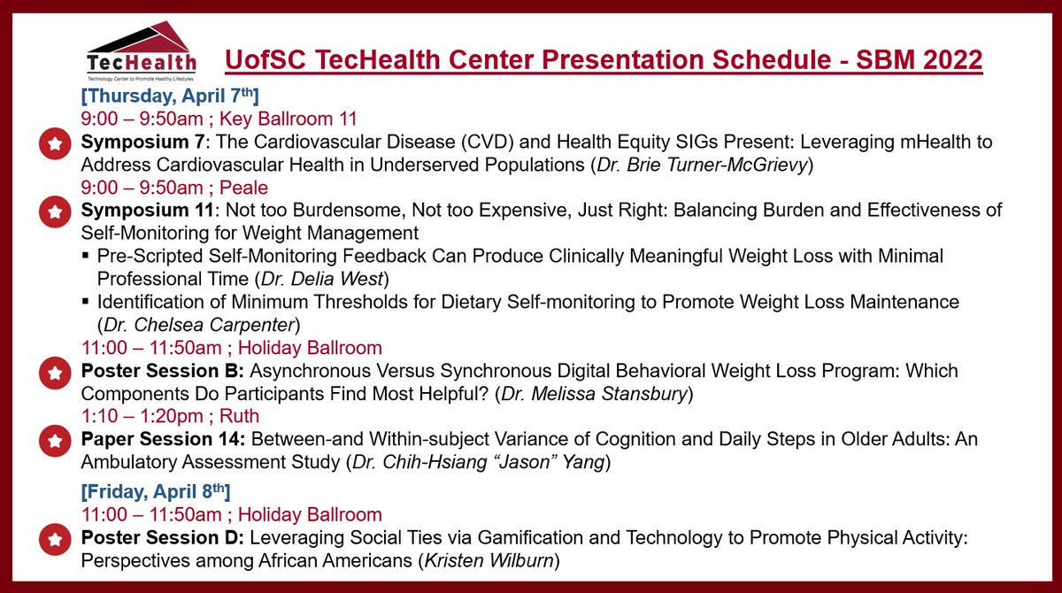 Lots of great research from TecHealth faculty, staff, and students to be presented next week at #SBM2022!