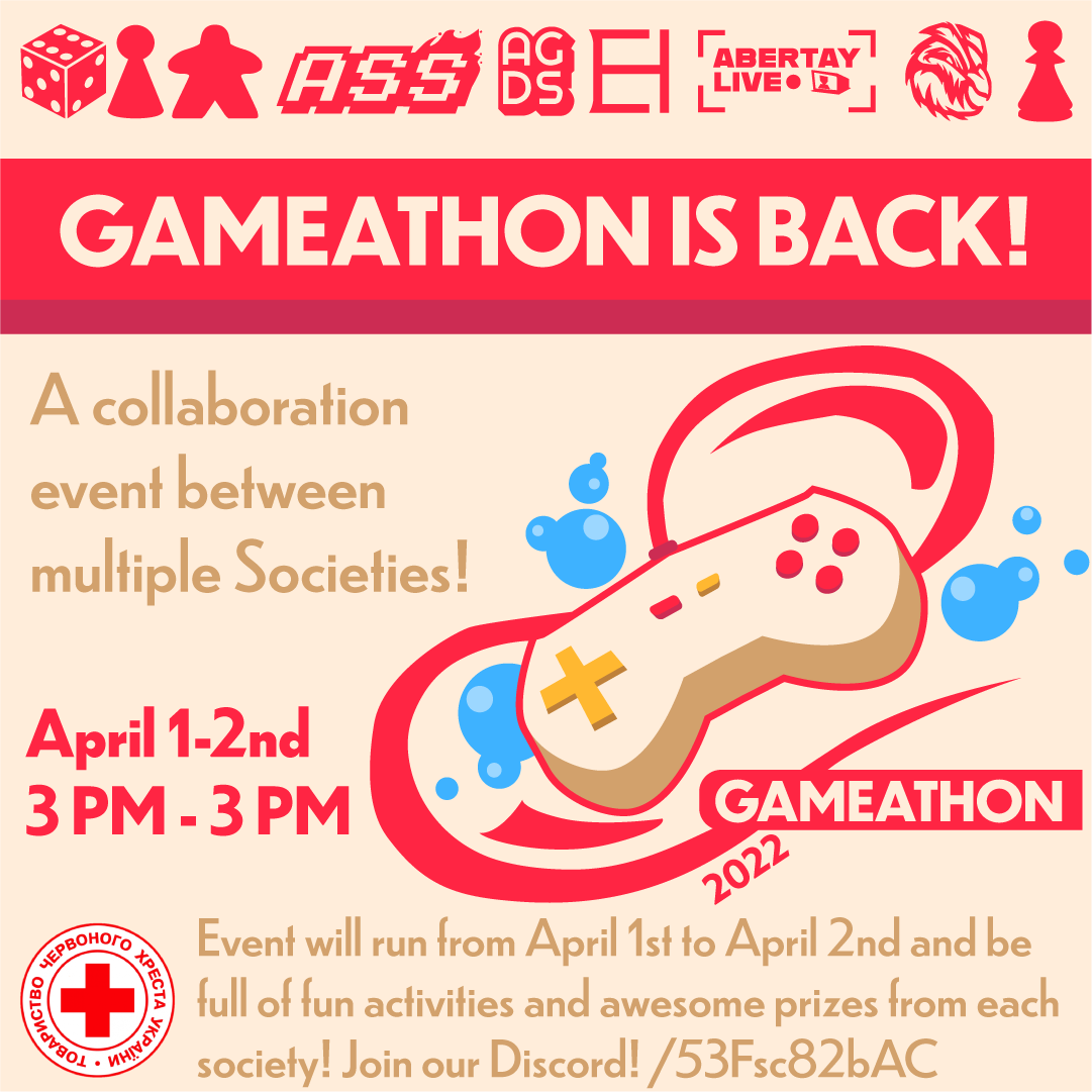 AbertayLive's tweet photo. Gameathon begins today!!! First LIVE event will be at 3:45PM Today! #gameathon2022 🎮🤩 https://t.co/fVagkaqXBH