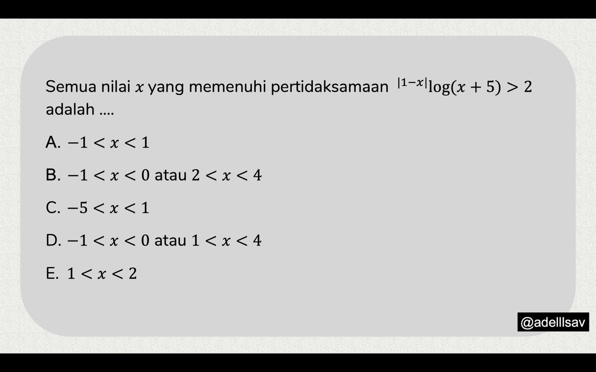 adelllsav's tweet photo. H-46 UTBK 2022
PEMBAHASAN SOAL LOGARITMA

#SoalUTBK #SoalMatematika #TKAMatematika #MatematikaSaintek #studytwt #AMBISVERSE https://t.co/IezDi169Sa