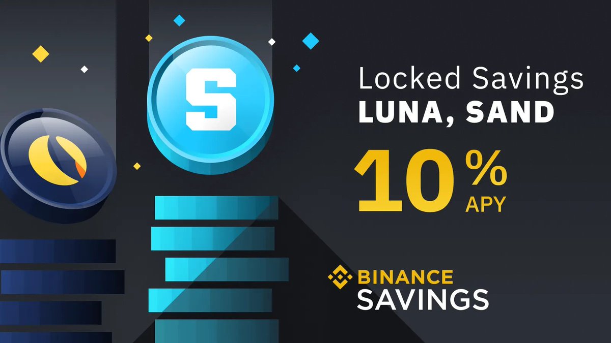 binance's tweet photo. #Binance Locked Savings adds $LUNA and $SAND with up to 10% APY!

➡️ https://t.co/K2L4iIoBNH https://t.co/jzVM3E1Pia