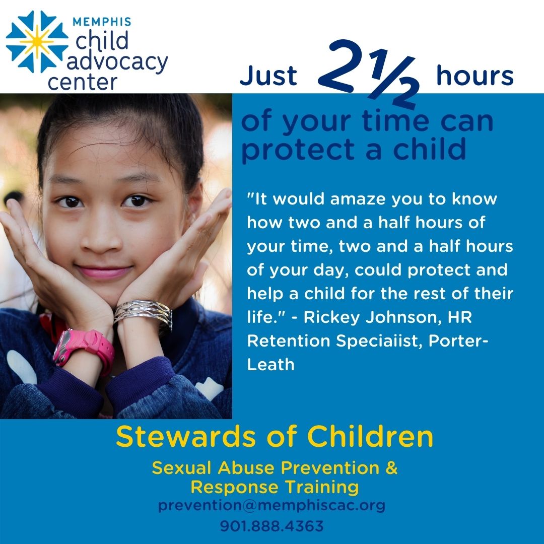 MemphisCAC's tweet photo. April is National Child Abuse Prevention Month. Learn how to prevent child sexual abuse in our free, virtual Stewards of Children training course. Our next class is Wed., April 6, 1-3:30 pm. Register at kcrim@memphiscac.org.  https://t.co/djz12Nb0aF #StewardsofChildren #CAPMonth https://t.co/hPdWLD3jYv
