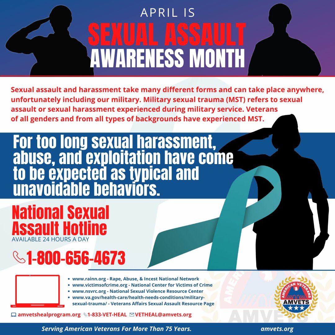 Sexual assault and harassment take many different forms and can take place anywhere, unfortunately including our military. Veterans of all genders and from all types of backgrounds have experienced Military Sexual Trauma, or MST. #SexualAssaultAwarenessMonth