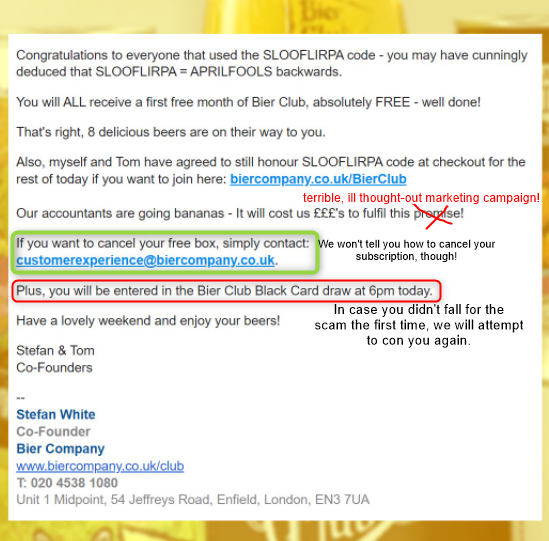 Never seen anyone like @BierCompany and @BierStefan throw themselves and their company under the bus like they have done today.  Clueless management, terrible marketing and fraudulent to boot! #slowclap