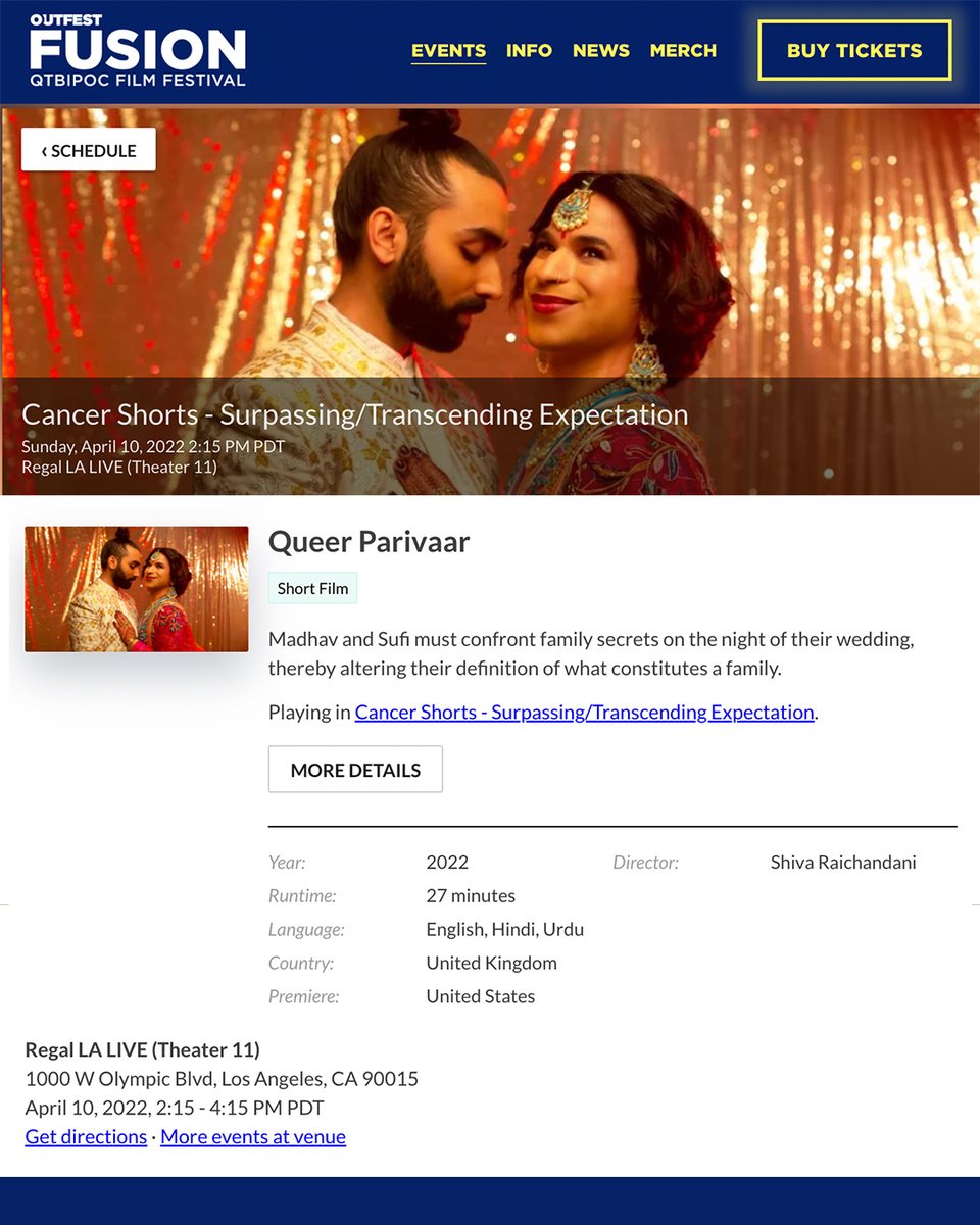 Thrilled to have <a href="/QueerParivaar/">Queer Parivaar</a> as an *Official Selection* for this year's <a href="/Outfest/">Outfest 🌈🎥</a> Fusion Film Festival! Los Angeles, here we come ✨

Screening live on the 10th of April: outfestfusion.com/schedule

Thank to the wider #Outfest &amp; #OutfestFusion team for the honour :) <a href="/damiennavarro/">Damien Navarro</a>