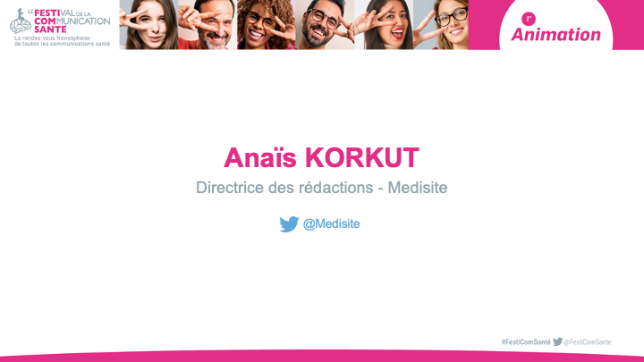#Festicomsante 📣
📆 31ème édition du Festival de la #communication #sante @festicomsante 
Animation par Anaïs KORKUT (Directrice des rédactions – <a href="/Medisite/">Medisite</a>) 
festivalcommunicationsante.fr/anais-korkut/
#communication #sante #communicationsanté #comsanté