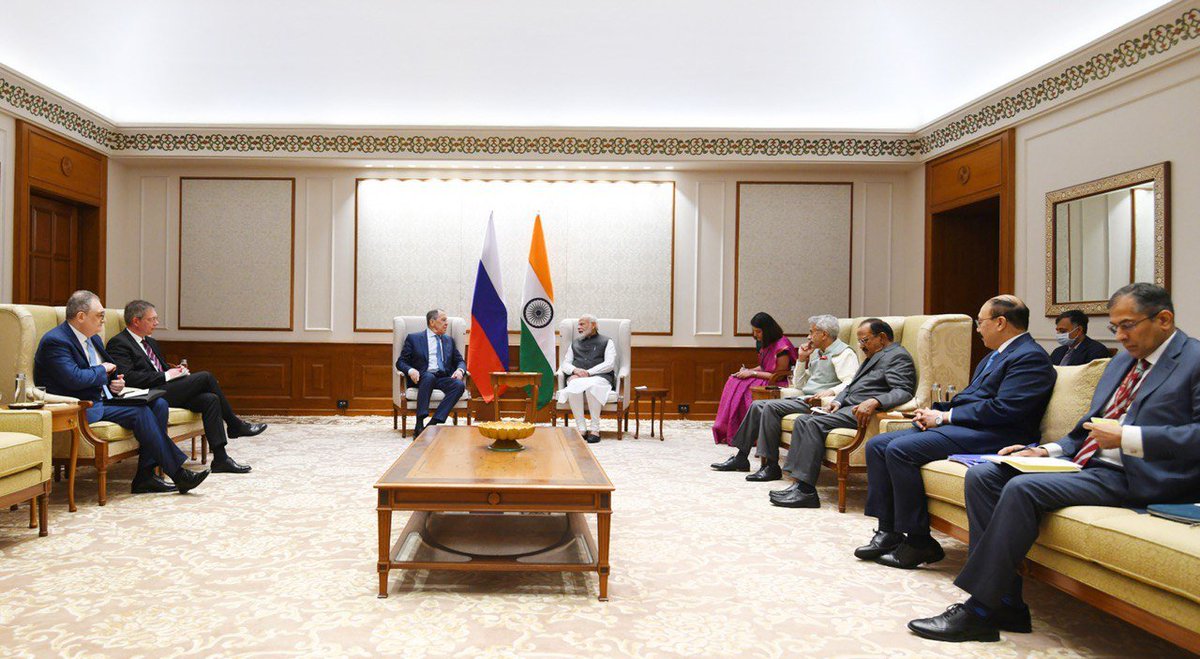 ShivAroor's tweet photo. Russian Foreign Minister Sergey Lavrov meets PM @NarendraModi: https://t.co/PxtLoo0oK0