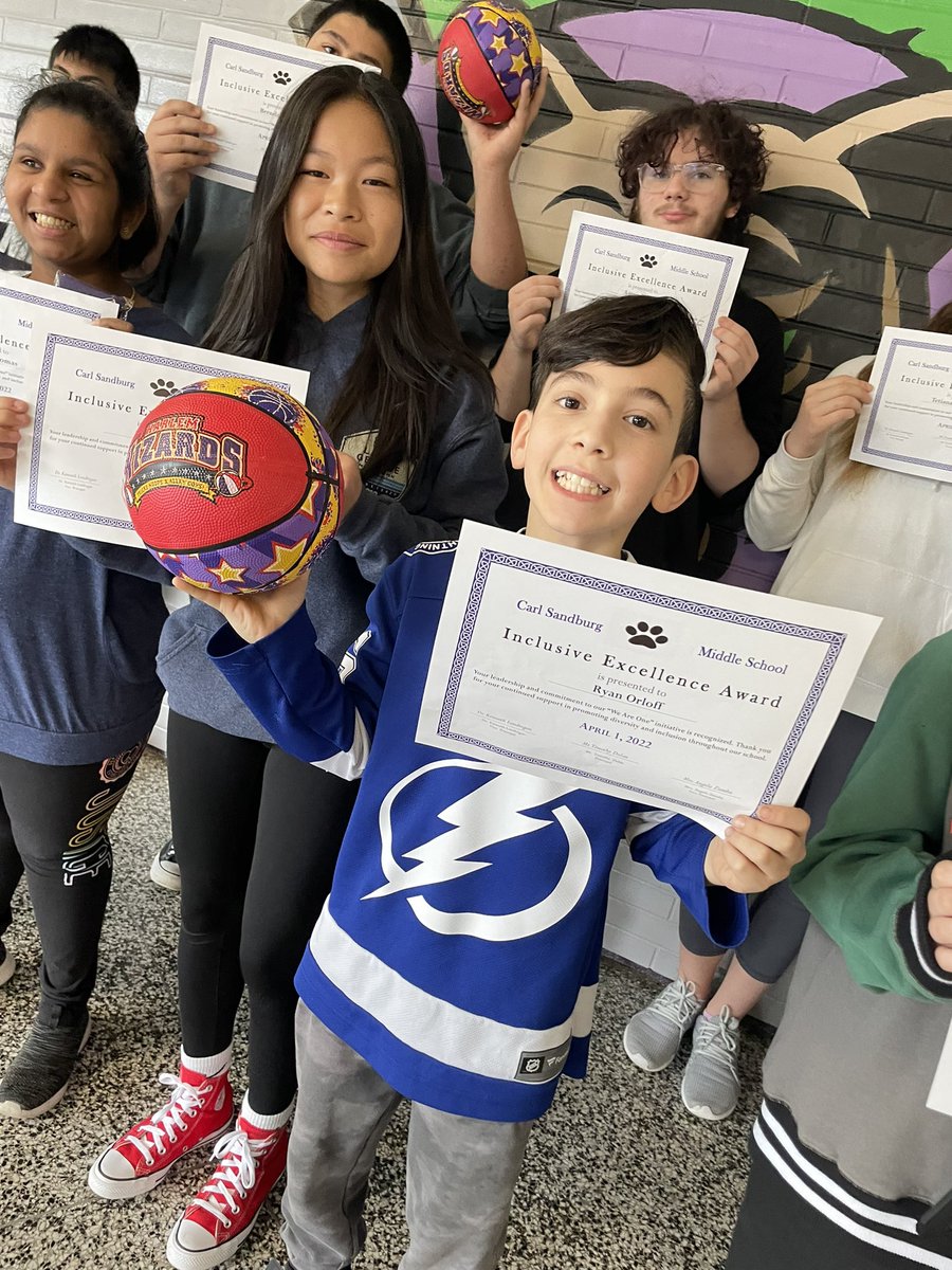 AngZiemba's tweet photo. CSMS celebrates Neurodiversity Week! #WeAreOne and honor our students who consistently demonstrate inclusive behavior. Thankful for these students leaders who earned themselves some awesome @HarlemWizards swag in preparation of the big game! #sandburstrong https://t.co/jZ4uCs8lBy