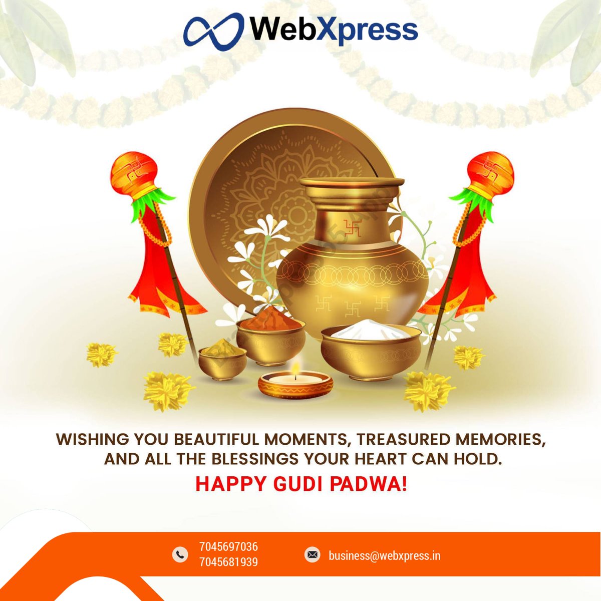 GoWebXpress's tweet photo. On this auspicious occasion of Gudi Padwa, May you be endowed with Happiness, Health & Wealth. Happy Gudi Padwa!
#gudupadawa #festival #gudipadwa2022 #festivalindia #maharashtra #gudipadwaspecial #wish #Gudipadwalook #festivalcolors #marathi #marathifestival #webxpress #mumbai https://t.co/bTI1ZQJiym