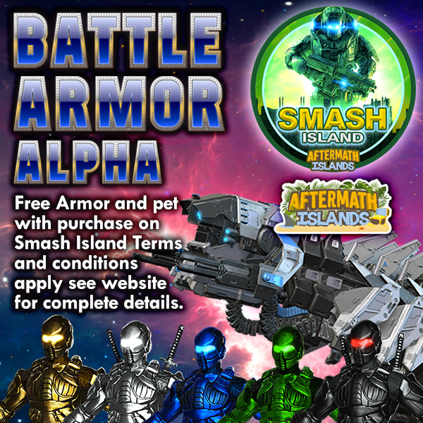 AftermathIsland's tweet photo. Introducing Aftermath Islands limited edition wearable technology!  Free Armor and pet with purchase on Smash Islands.  See website for full details! https://t.co/HnmarpxnEh #limitededition #wearabletech #battlearmor #aftermathislands #virtualland #NFT https://t.co/DLkeWnnZzi
