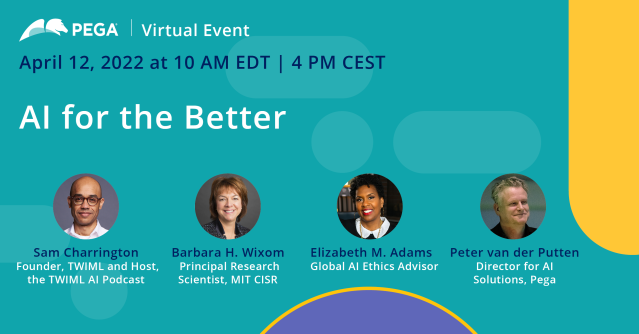 jimtobin's tweet photo. Don't miss Pega's upcoming virtual event, AI for the Better. Hear from academic and industry experts as they explore the current state of enterprise AI adoption. Save your spot today and be sure to check out the other #PegaAIWeek events. https://t.co/02h5JZRAOi https://t.co/m4pm8txr0T