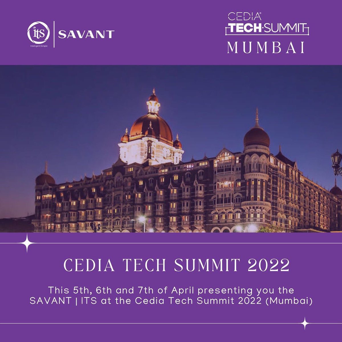 itstechofficial's tweet photo. Presenting you "The SAVANT" at the "Cedia Tech Summit 2022" in Mumbai on 5th-7th April!

The two alliances pull out the new and best technologies, driving us to the future.

We hope you encounter a world-class experience and execute the wisdom in the air.
@CEDIA https://t.co/DWOafpBpDW