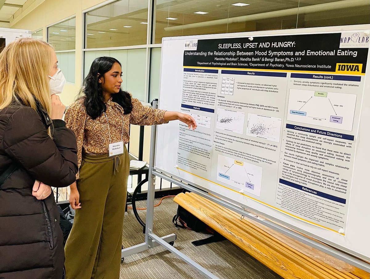 IowaNap's tweet photo. NAP lab undergrad researchers showcased their projects at the @uiowaicru SURF this week. Congratulations to Ciara Harrington - a successful member of the @IowaBioAcademy and Manisha Modukuri! https://t.co/lyuVpRvC9O