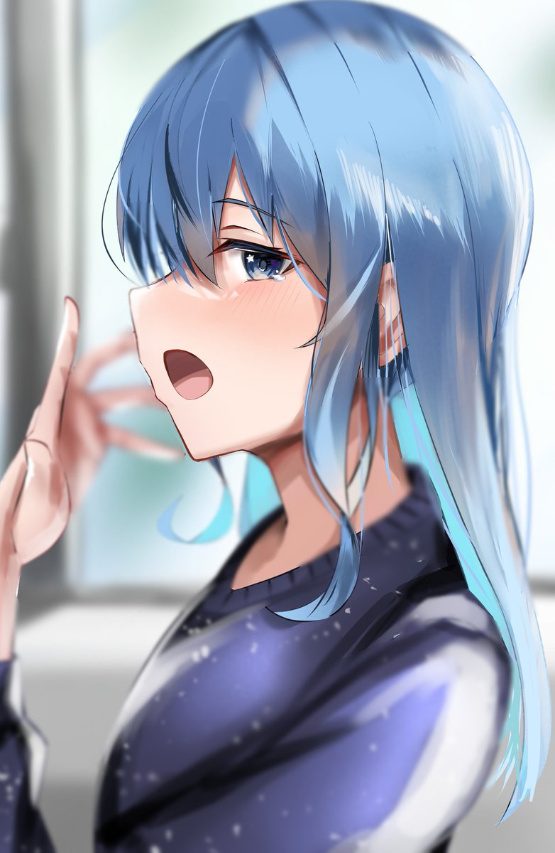 hoshimachi suisei 1girl solo blue hair blue eyes open mouth from side star (symbol)  illustration images
