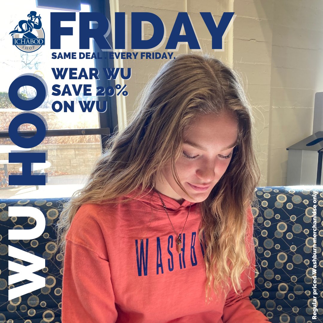 WU Hoo Friday! Save 20% on Washburn Merchandise when you wear WU. #washburnuniversity #gobods (see store for details)