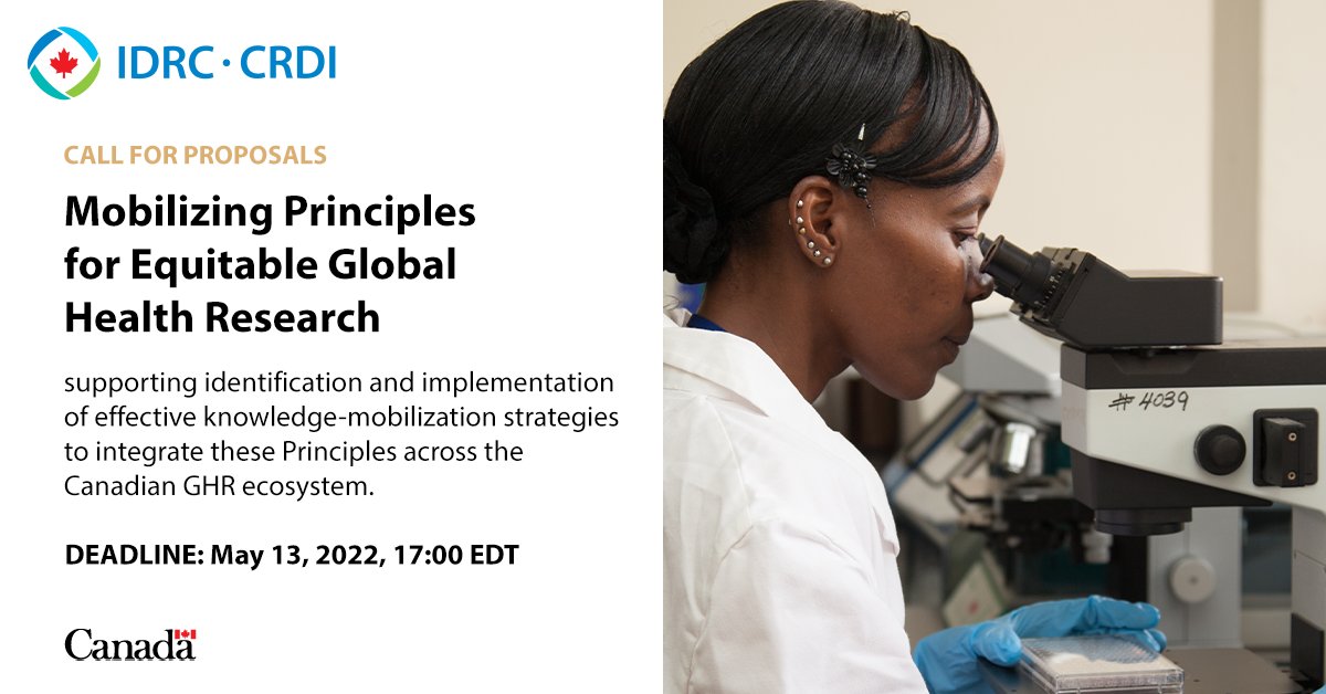 New #Funding Opportunity: The <a href="/CIHR_IRSC/">CIHR</a> and IDRC competitive call for Mobilizing Principles for Equitable #GlobalHealth Research is now open. Assemble your team and submit an application to help integrate the Principles across global health research: bit.ly/373Eh6u