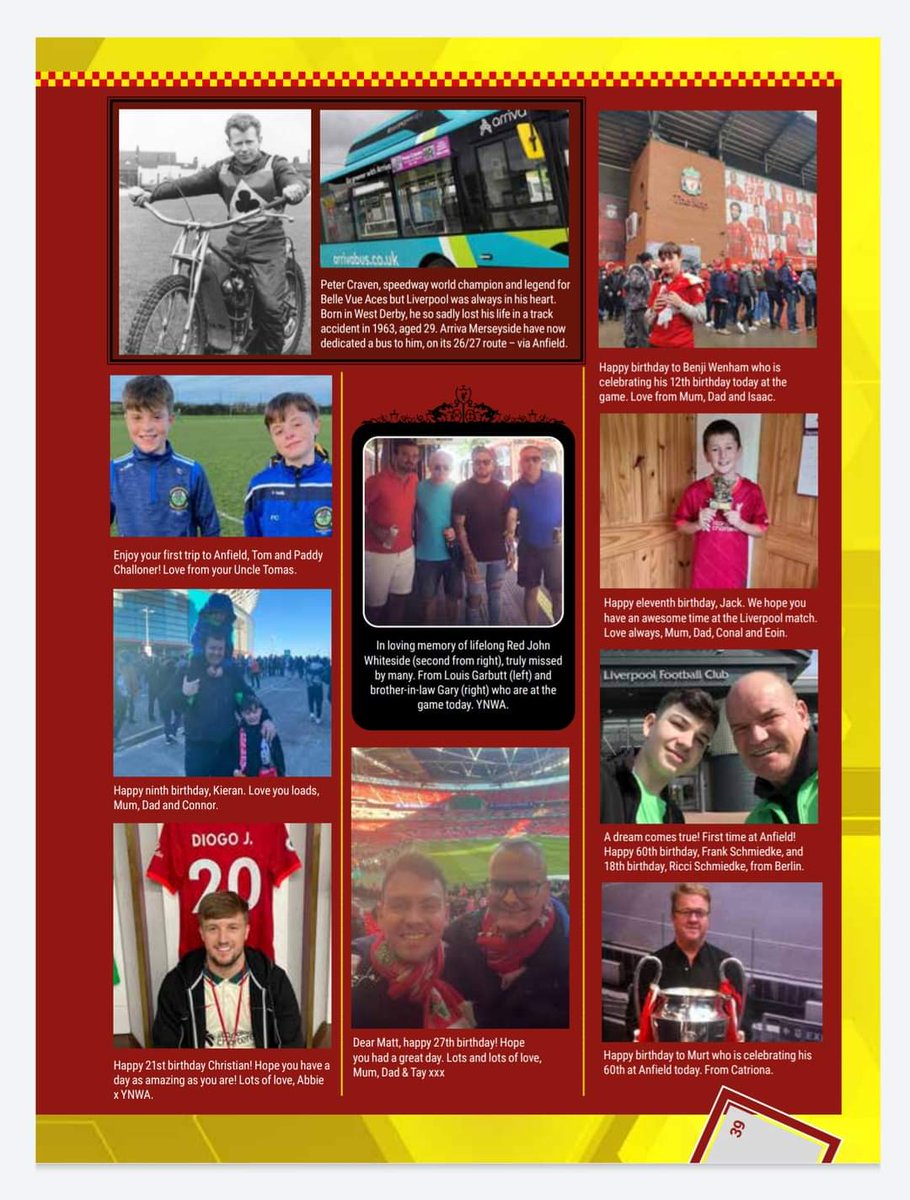 Thanks to John Muphy Claire Hanna and Liverpool FC for this entry in their programme.