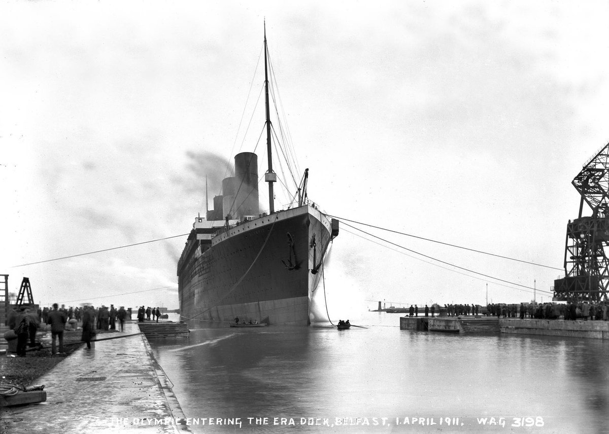 RMSOlympicOff's tweet photo. On this day: April 1 1911

Olympic would enter the new graving dock for the first time. This was for the installation of her massive propellers. The three bladed wing propellers had a diameter of 23ft 6in and weighed 38 tons each. 

#HistoricShipsNetwork #RMSOlympic https://t.co/CgdjDy8LA9