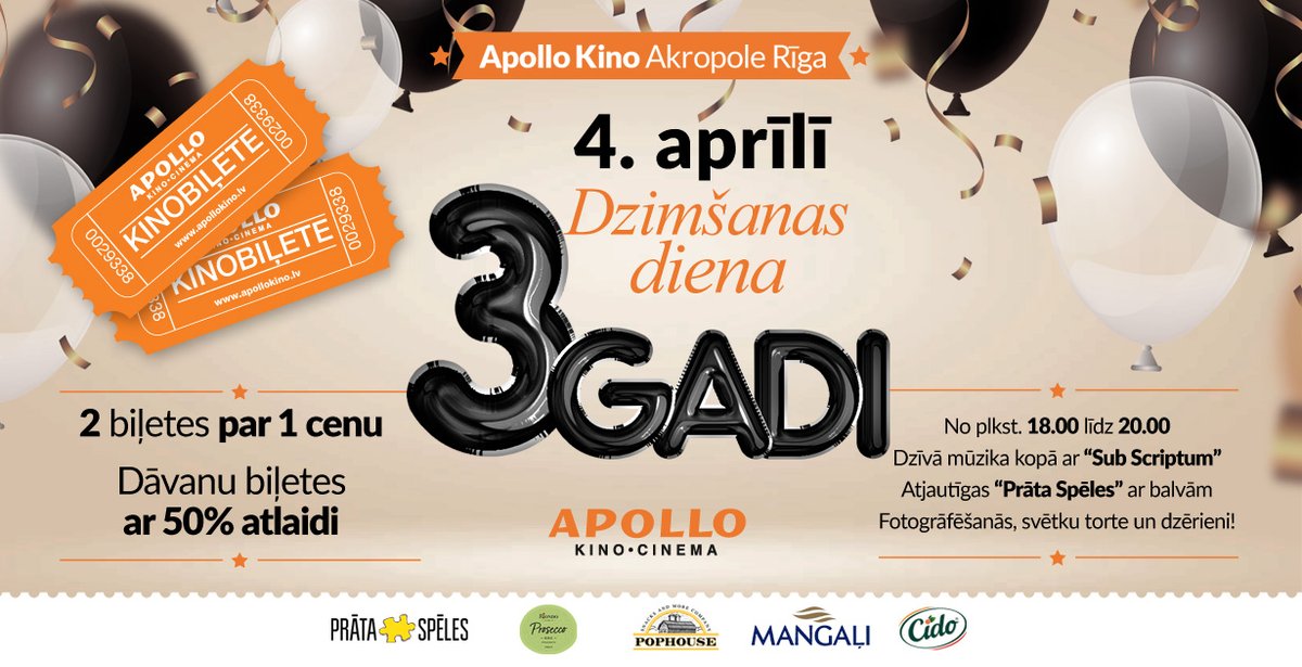 Apollo Kino 3 gadu dzimšanas diena - 4. aprīlī!

Plašas svinības Apollo Kino Akropole, no 18:00 līdz 20:00 arī ar mūsu - <a href="/prataspeles/">PrataSpeles.lv</a> dalību!

Sīkāk par šo facebook.com/events/1309340…