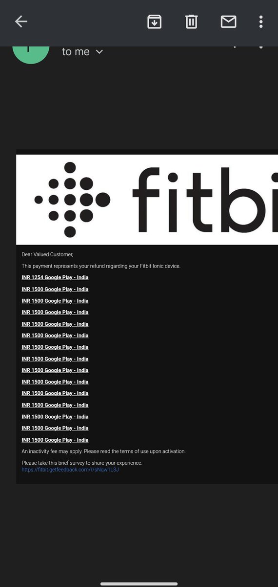 kunalkshah27's tweet photo. @parkjames despite of reaching to @FitbitSupport several times, still got my #Ionic refund in Googleplay while I was committed that it will be paid through virtual mastercard..this is #patheticservice   ..this recall is a big farce...losing customer trust...(1/2) https://t.co/R8PJTpl7Iv